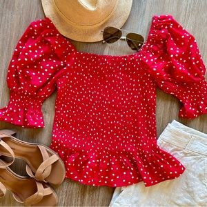 NWT Smocked Polka Dot Puff Sleeve Top